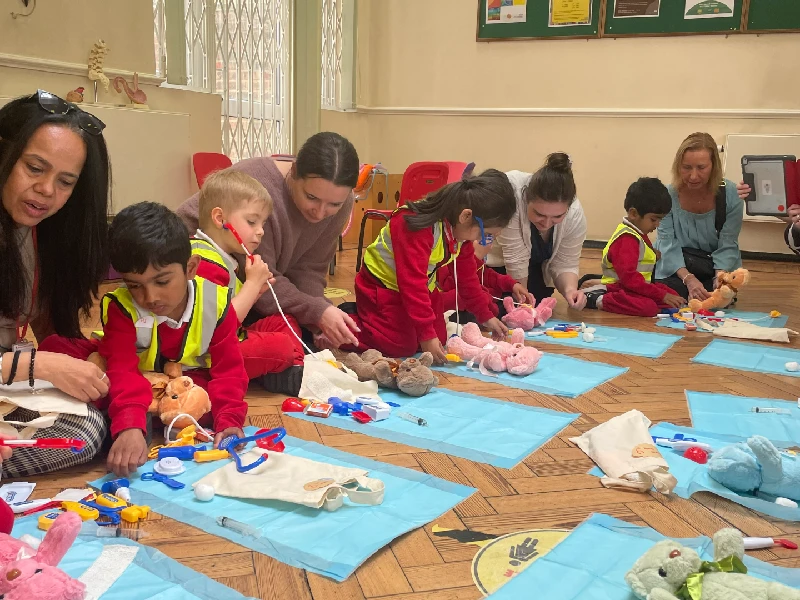 Children learning at the Teddy GP Clinic